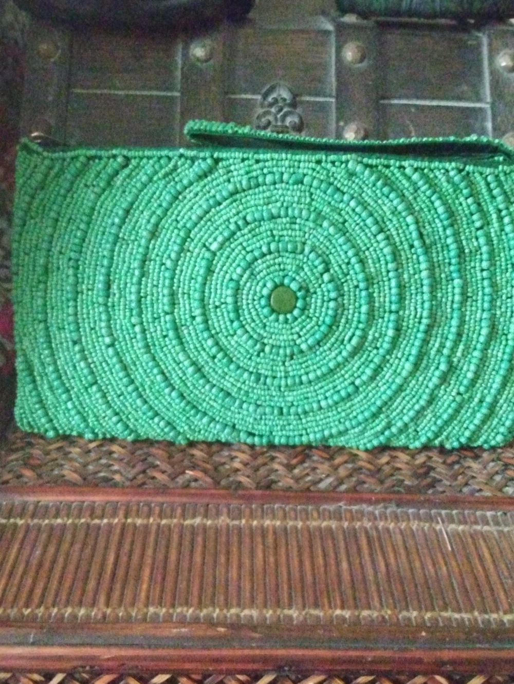 Green Beaded Wristlet Clutch - Women's Fashion Bag       Copa Judicia